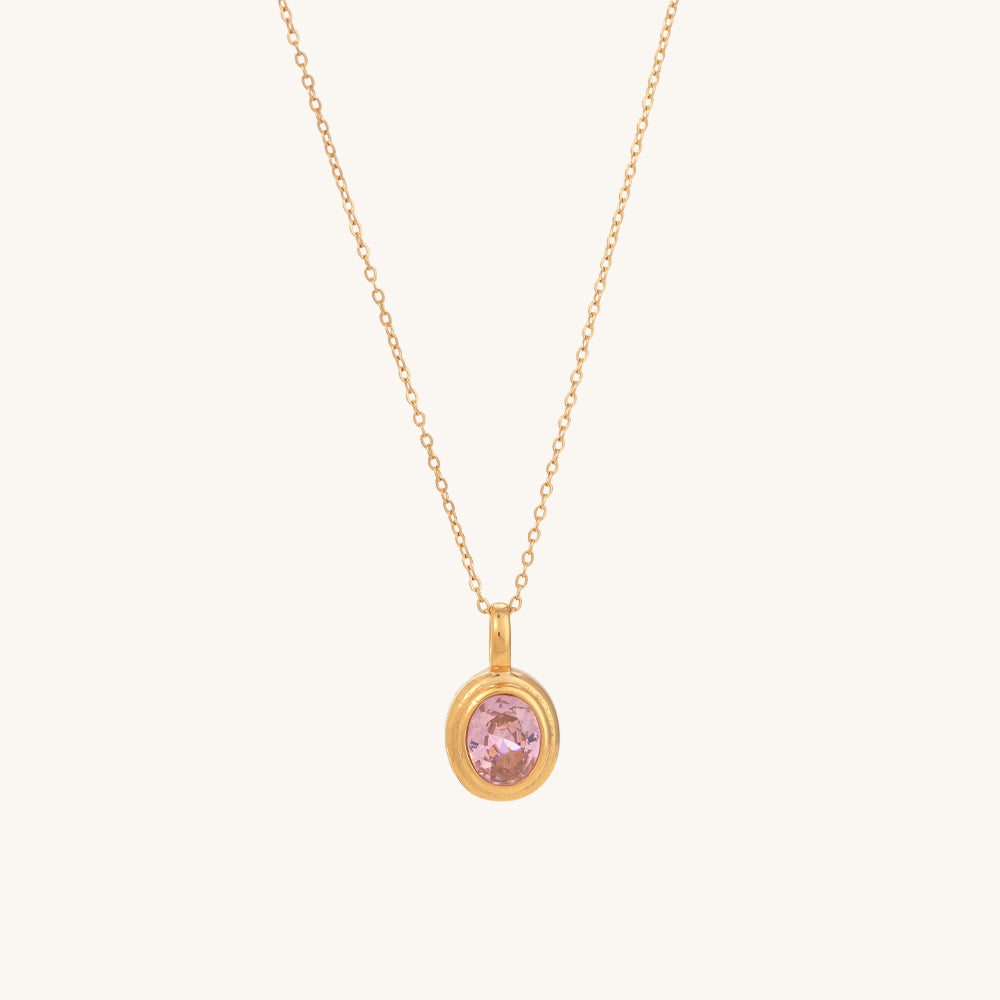 Pink Emerald Oval Pendant Necklace