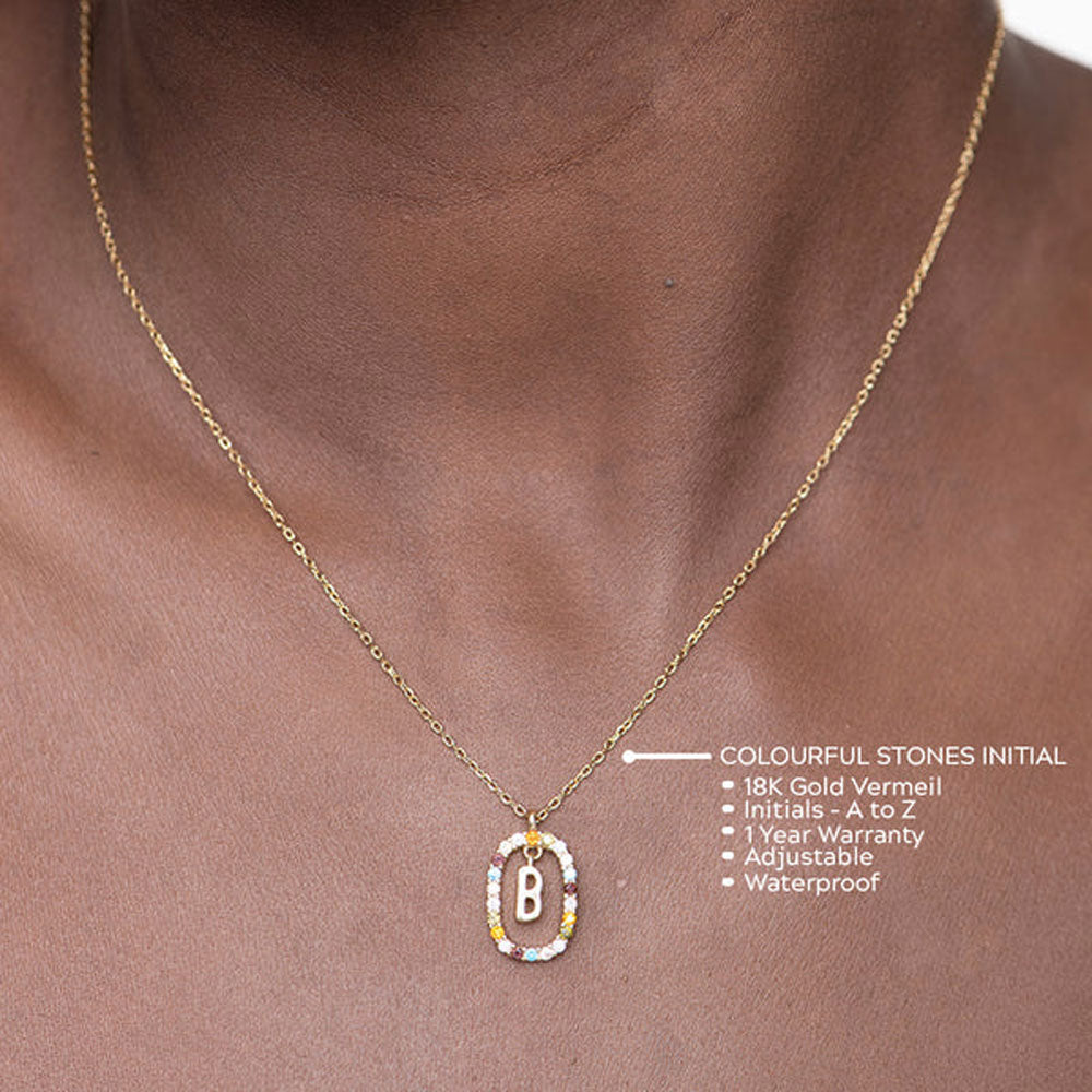Colourful Stones Initial Necklace- 18k Gold Vermeil