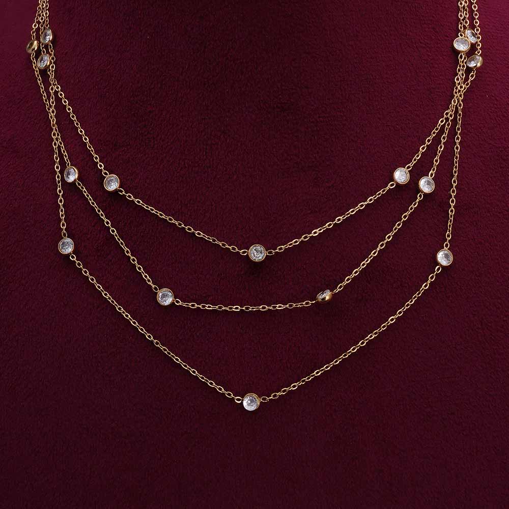 Stone Studded Layered  Charm Chain Necklace