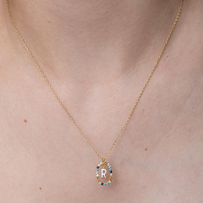 Colourful Stones Initial Necklace- 18k Gold Vermeil